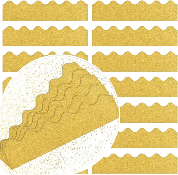 Bulletin Board Borders with 50 Pieces Gold Decorations for Bulletin Board/Black Board Trim for Classroom and School Use