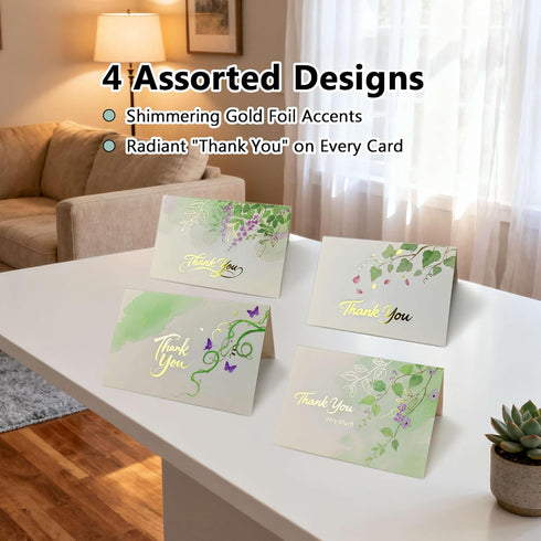 50 4x6 Inches, 4 PK Thank You Cards Bulk with Envelopes & Gold Foil Stickers, Designs for Weddings Baby Bridal Showers