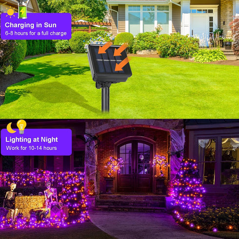 4 Pack 131.2Ft 400 8 Halloween Solar Fairy Lights LEDs Outdoor Twinkle Lights with Modes, Waterproof Silver Wire String