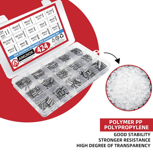 424Pcs Stainless Steel Needle Roller Assembly Set, Slotted Spring Pin and Spring Dowel Tension Roll Pins Assortment