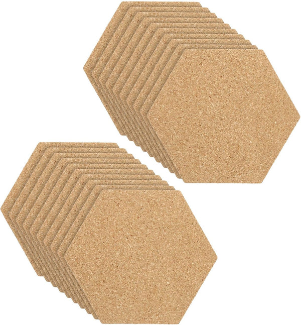PATIKIL 20 Pack Self Adhesive Cork Board Tiles, 4x3" 1/8" Thick Hexagon Bulletin Board for Home Office DIY