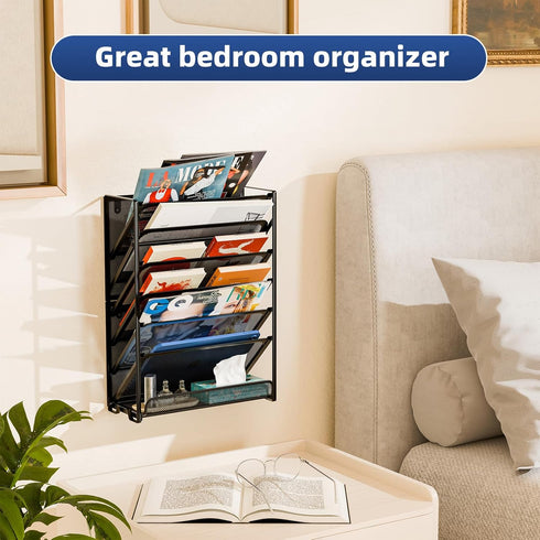 Simple Trending Wall File Organizer, Mesh 7-Tier Vertical Hanging File Holder, Desktop Metal Files Rack for Office