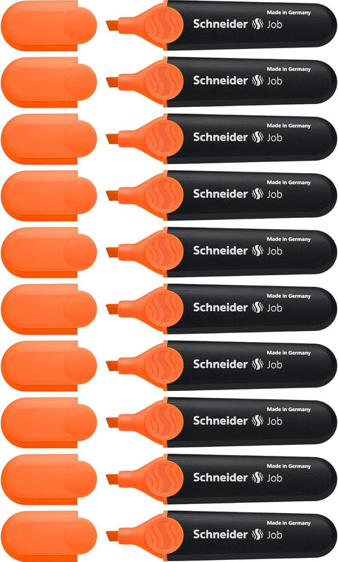 Schneider Job Highlighter, Chisel Tip, 1 + 5 mm, Black Barrel, Orange Ink, Box of 10