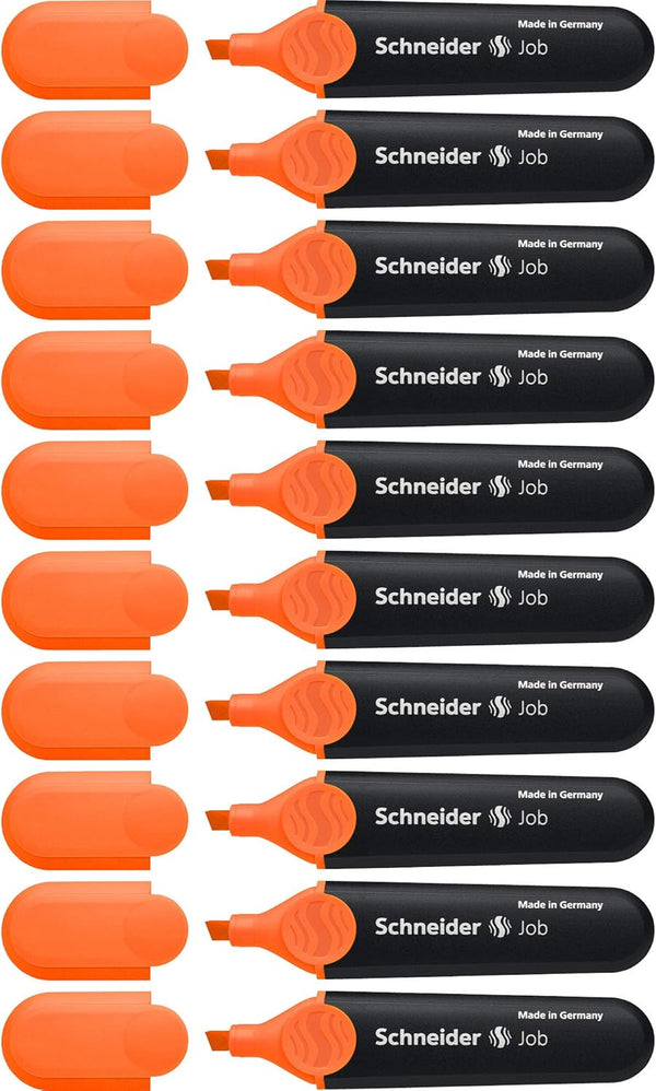 Schneider Job Highlighter, Chisel Tip, 1 + 5 mm, Black Barrel, Orange Ink, Box of 10