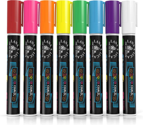 LANA & LUCA 6mm (8 Pack) Liquid Chalk Markers for Blackboards - Bold Color Dry Erase Marker Pens - Chalkboards Signs