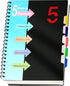 CAGIE 5 Subject Notebook with Dividers, 8.5 x 11, Hardcover A4 Spiral Bound Journal for School, 220 Pages, Black