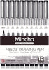 Set of 10 Black Micro-Pen Fineliner Ink Pens, Anti-Bleed & Waterproof for Artist Illustration & Technical Drawing