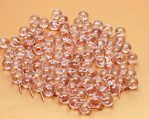 Tupalizy 100PCS Decorative Push Pins - Transparent Plastic Head and Rose Gold Steel Point Thumb Tacks for DIY Craft