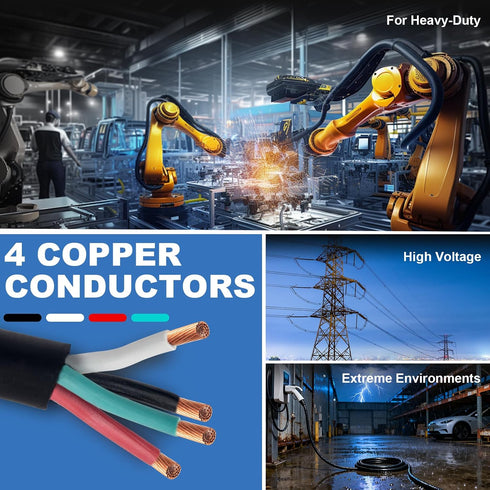18/4 15FT 600V 18 4 Wire SOOW Wires Gauge Portable Power Cable Conductor Electric Wire Cord for Battery Charger