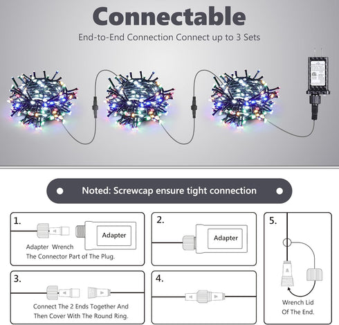 20FT 240LEDs 14 iBaycon Christmas String Lights, Connectable Water Flowing Lights Outdoor Waterproof, Modes Fairy Light