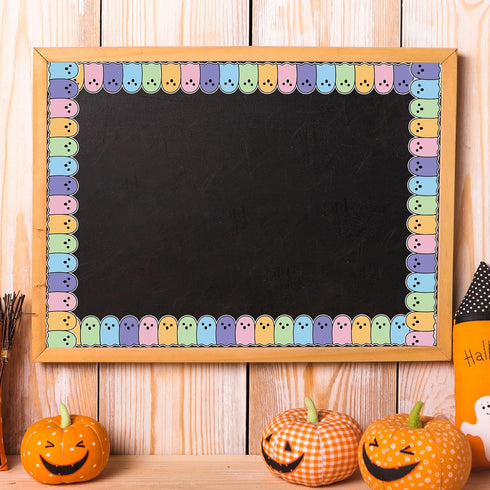 Whaline 32.8Ft Halloween Bulletin Board Border - Pastel Color Ghost Die Cut Trim Roll for Classroom