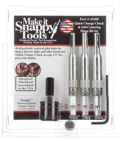 Make it Snappy Tools 45400 - 3-Piece Self Centering Hinge Bits Set with Quick Change Chuck