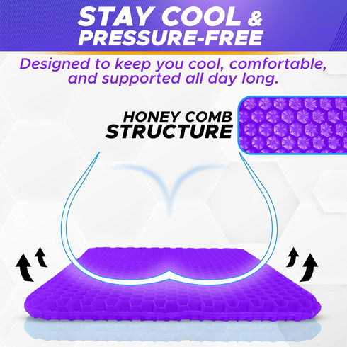 Tailbone EcoNour Gel Seat Cushion for Long Sitting (Large & Thick) - Pressure Relief Honeycomb Support for Back