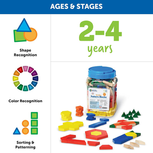 Learning Resources Wooden Pattern Blocks - Educational Toys and Tangram Puzzle Manipulatives for Kindergarten, Early