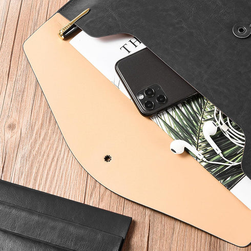 VANRA 1 Piece PU Leather File Folders - A4 Letter Size Document Holder with String Tie Closure, Black