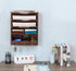 PAG 5-Tier Wall File Holder with 6 Hooks, Brown Wood Hanging Mail Organizer Magazine Literature Rack