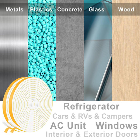 High Density Weatherproof Weather Stripping, Strong Adhesive Door Seal Strip for Sliding Door, Windows, Soundproof Foam