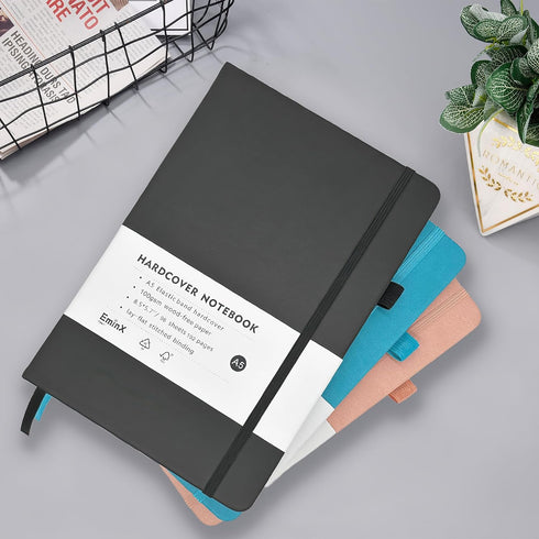 Lined Journal Notebook, 192 Pages A5 College Ruled, 5.7" x 8.5" Notebooks for Note Taking, School, Work (Black)