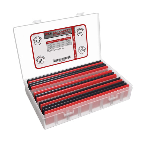27 PC Dual Wall Adhesive Heat Shrink Kit - Large Diameter, 3:1 Shrink Ratio, Black/Red
