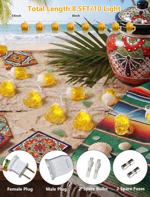 Xingzd 8.5Ft 10 3D Bulbs, Summer Beer Mug Outdoor String Lights, Hawaiian Decor Lights, LED Tropical Beach Camping