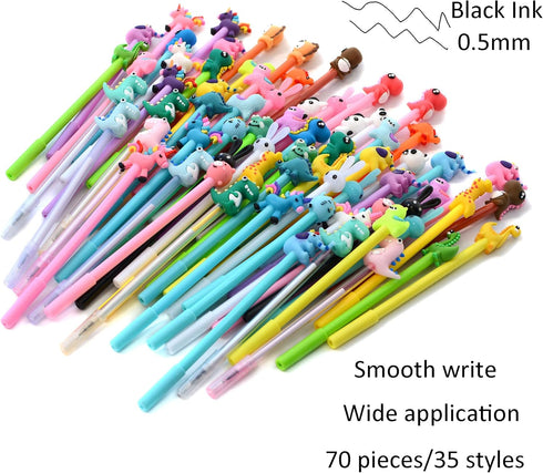 YYaaloa 70pcs Cute Novelty Gel Ink Pens Cartoon Animal 0.5 mm Black Ink Pens Bulk for Kids Office School Supplies Christmas Party Gifts(70 Piece Assortment, Black) by YYaaloa