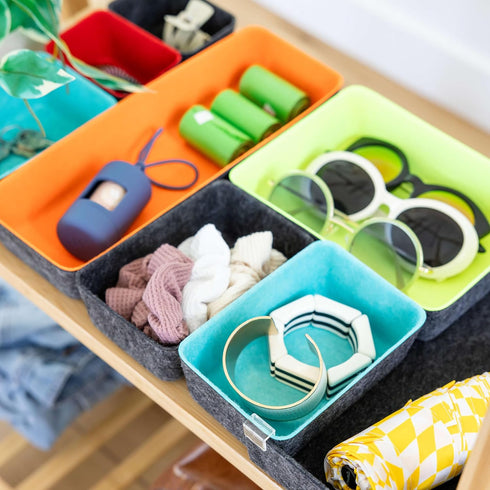 Three by Three Seattle Felt·Like·It! Felt Bins - Set of 8 Multicolor Expandable Sliding Bin for Office, Crafts,