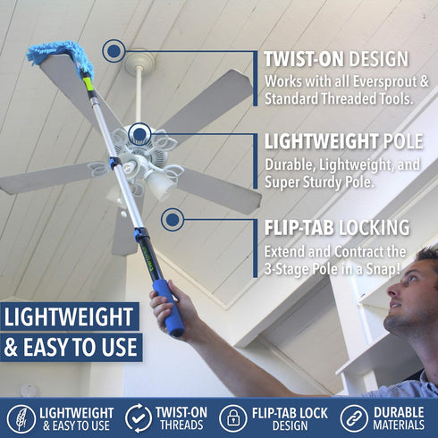 EVERSPROUT Telescopic Extension Pole - 1.5-to-3 Foot Lightweight Aluminum Handle for Squeegee, Duster, Paint Roller