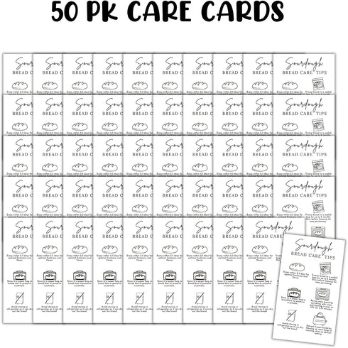 Lashicorn 50pk 2x3.5 Packing Sourdough Bread Care Instruction Cards | Paper Card Storage Tips Labels Starter How