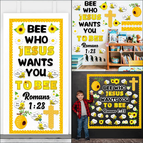gisgfim Bee Jesus Bulletin Board Decorations, Summer Christian Religious Cutouts, Cross Borders for Sunday School Decor