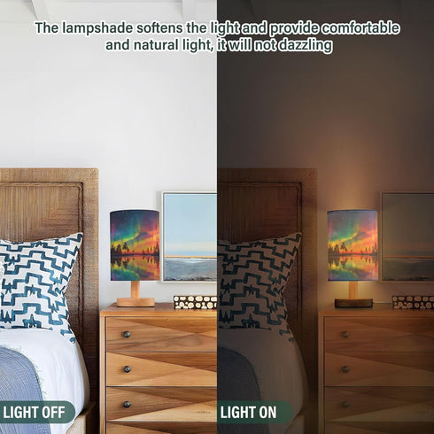 ALAZA Bedside Table Lamp for Bedroom Forest Rainbow Aurora Nightstand LED Light Lamps with USB Port Linen Fabric Shade