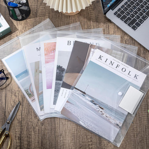 Zhehao 100 Pcs Clear A4 Letter Size Envelopes with Snap Button Closure, Poly Document Folders for School Office