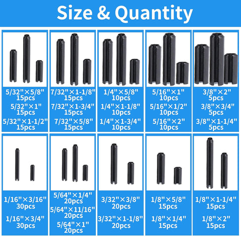 385PCS Roll Pin Set - 26 Sizes Spring Dowel Tension Roll Pins - 1/8 1/4 3/8 1/16 5/64 3/32 5/16 5/32 5/16 Split Expansion Pin Assortment Kit for Home Improvement Automotive Repair…