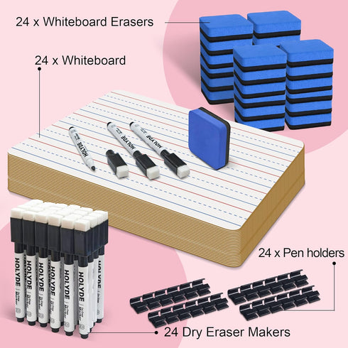 Set of 24 Dry Erase Boards for Kids, Double Sided Mini Whiteboards with Lines for Classroom Use, 9"x12"