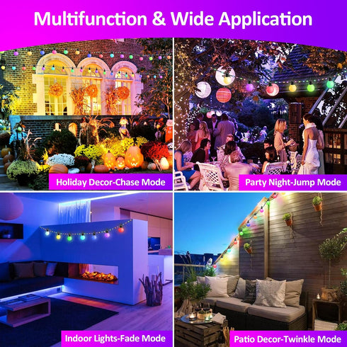 41ft 20 Dimmable Bulbs+80 Remote,IP65 Outdoor String Lights LED Beads,RGB Patio Lights with Waterproof Shatterproof
