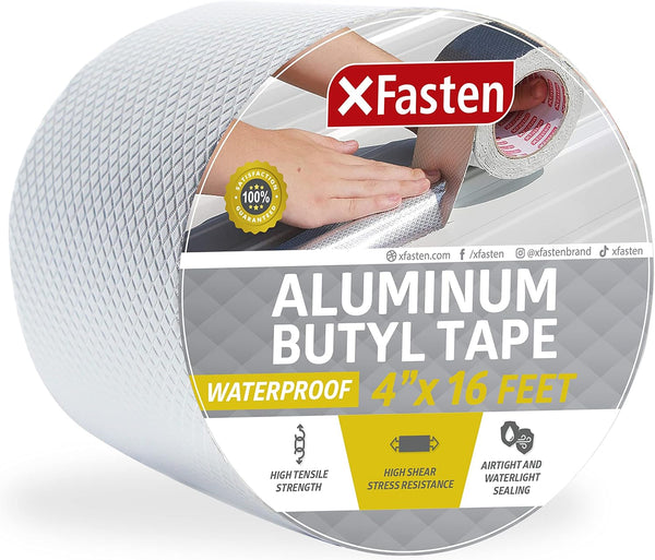 XFasten Super Waterproof Aluminum Butyl Tape - 4-Inch x 16-Foot, Aluminum Foil Tape with Butyl Rubber Adhesive