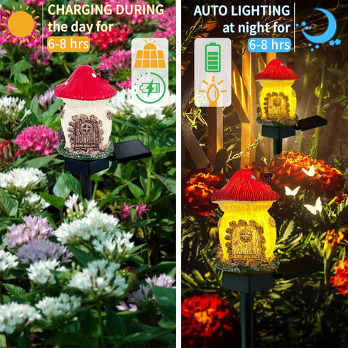 Mushroom Solar Lights Outdoor, Waterproof Fairy Houses Lights, Decorative Solar Powered Garden Stake Lights for Lawn.