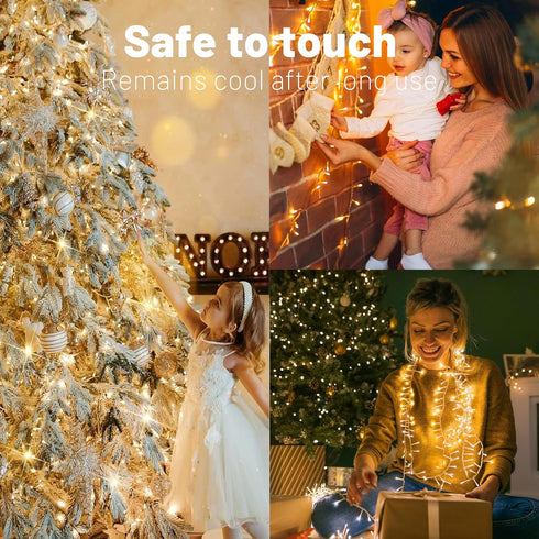Wotilzeen 200LED 60FT 8 Warm White LED Christmas Tree String Lights Outdoor Waterproof Twinkle Lights for Bedroom