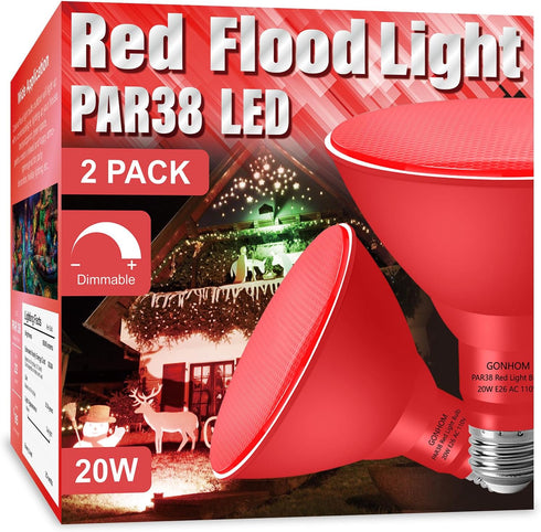 Gonhom PAR38 Flood Lights Outdoor,Dimmable LED Flood Light Bulbs,20W(Equivalent to 200W),E26 Base,Outdoor Porch,Holiday