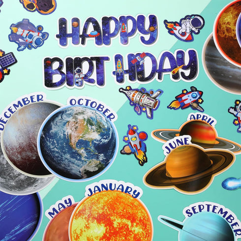 Space Birthday Bulletin Board Decorations Set, Solar System Themes, Classroom Birthday Chart Decor