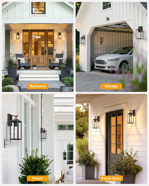 15" Garage,1 Large Dusk to Dawn Outdoor Wall Lights Exterior, Bronze Porch Light with Modern Transparent Glass