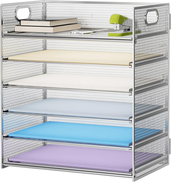 Marbrasse Paper Letter Tray Organizer, 6 Tier Mesh File Organizer with Handle, Paper Sorter for Letter/A4 Office File