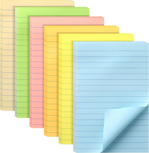 Mr. Pen- Lined Sticky Notes 4x6, 6 Pads, 45 Sheets/Pad, Pastel Color, Sticky Notes with Lines