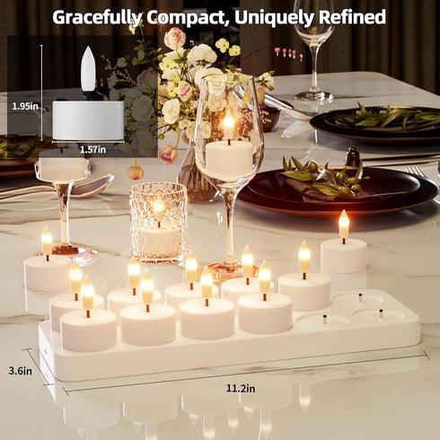 12Pcs Rechargeable Flameless Tea Lights Candles with Charging Station Battery Tea Lights Candles with Remote & Timer