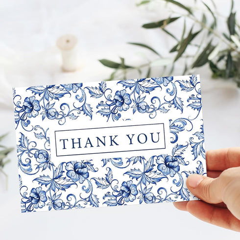50 Pack 4 6 Inch FYSUIMU Blue White Floral Thank You Cards Boxed Chinoiserie Flower Greeting Cards With Envelopes