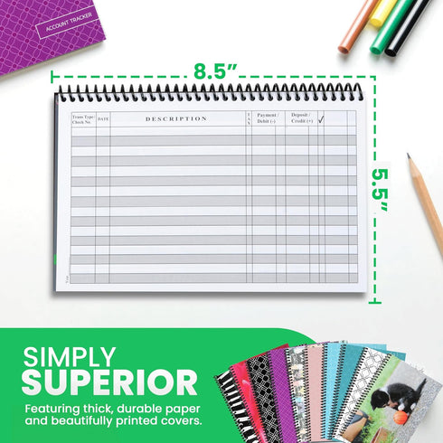 The Superior Register - Simple Account Tracker, Big Checkbook Register, 1 Pack, Purple