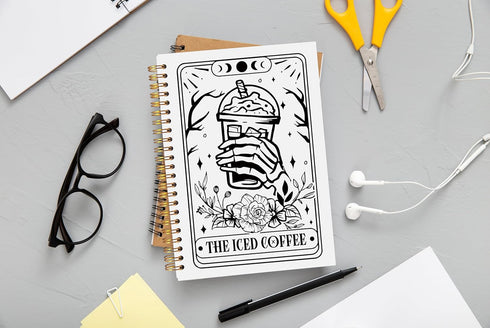 The Iced Coffee Tarot Journal Notebook - Coffee Lover Gifts, Tarot Lover Gifts, Gothic Skeleton Notebook, Witchy Journal, Witchy Gifts, Gothic Office Supplies, Spiral Notebook 5.5x8.3 by Ecezatik
