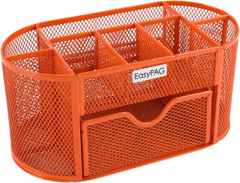EasyPAG Desk Organizer Mesh Desktop Office Supplies Multi-functional Caddy Pen Holder Stationery with Drawer,Orange by EasyPAG