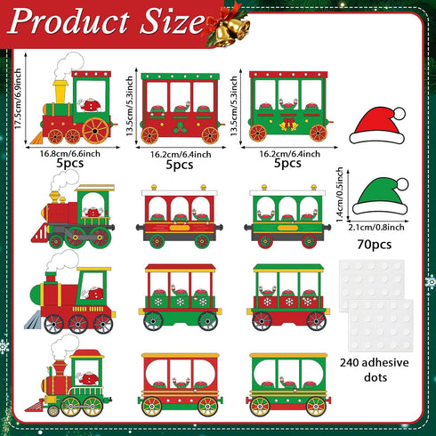 60pcs Set Christmas Theme Cutouts Xmas Trains Bulletin Board Decoration Christmas Train Paper Cut-Outs Classroom Decor