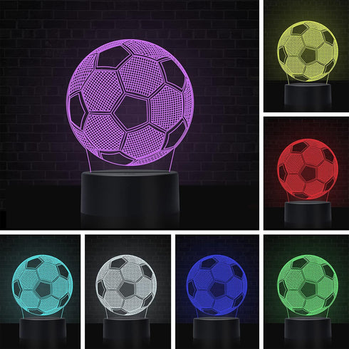 FEBDEY 3D Dimmer 7 Soccer Night Light for Kids, Illusion Night Lamp, USB LED Table Lamp Smart Touch Lights Color