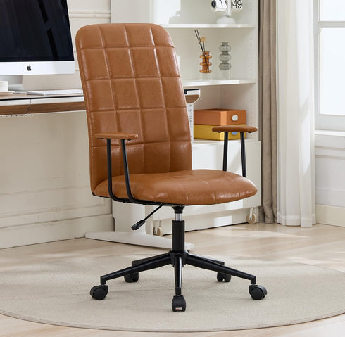 Clyrava 360 Antique Brown PU Leather High Back Office Chair with Armrest Soft, Foam Seat Swivel, Black Powder Coated